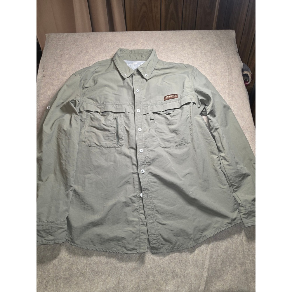 Lincoln Outfitters Mens Fishing Shirt Medium Green Long‎ Sleeve Roll Tab Vented